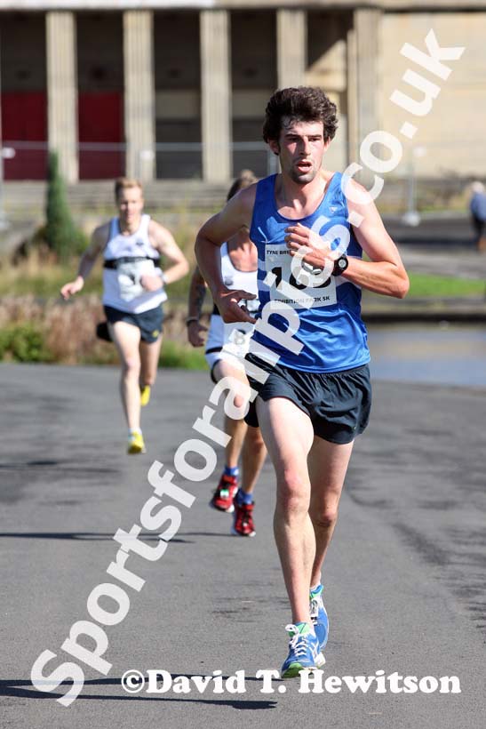 Thomas Straughan (Morpeth) finishing the Tyne Bridge Harriers Exhibition Park 5k, Newcastle.
